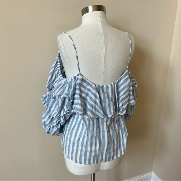 Zara blue white striped strappy off the shoulder woven top 5534 - Picture 7 of 9